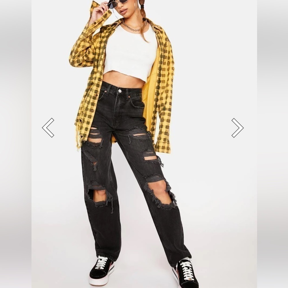 Urban Outfitters BDG Women’s Destroyed Distressed High Rise Baggy Size 25 Black